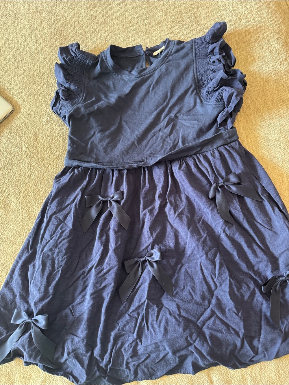JODIFL Navy Ruffle-Sleeve Mini Dress with Bow Accents